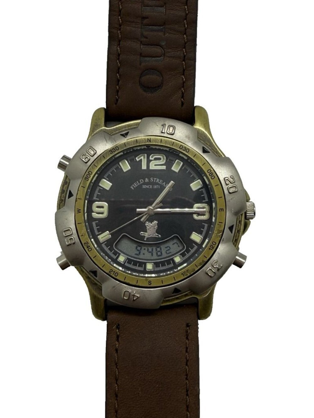 Field & Stream Men's Watch Analog & Digital Quartz Brown Leather Band F15GKSB